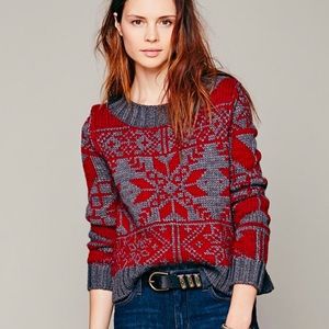 FREE PEOPLE Snowflake Sweater Red Gray XS